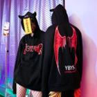 Couple Matching Wing Print Lettering Hoodie