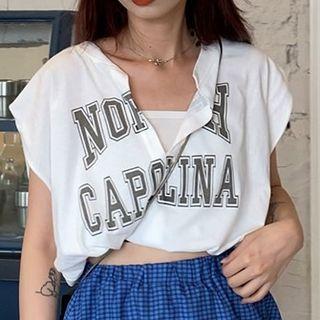 Sleeveless Lettering Cropped T-shirt White - One Size