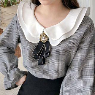 Layered Ruffle-collar Glen-plaid Blouse