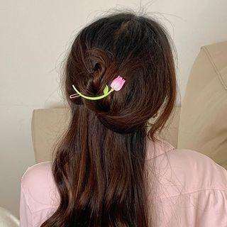 Tulip Alloy Hair Clip Hair Clip - Pink & Green - One Size