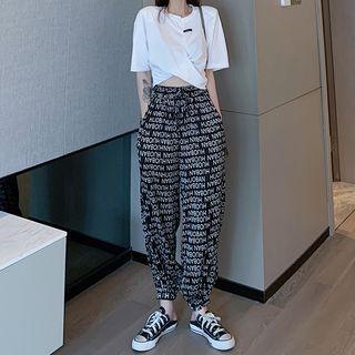 Short-sleeve Lettering T-shirt / Harem Sweatpants