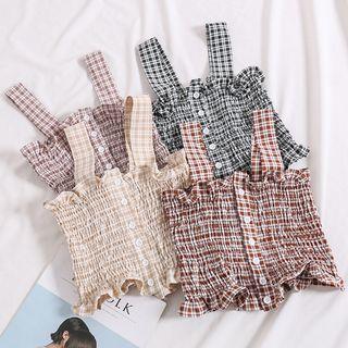 Ruffled-trim Sleeveless Cropped Plaid Top