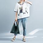 3/4-sleeve Linen Print T-shirt
