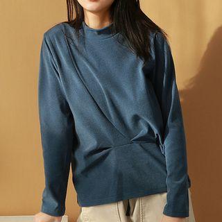 Long-sleeve Mock-turtleneck Plain T-shirt