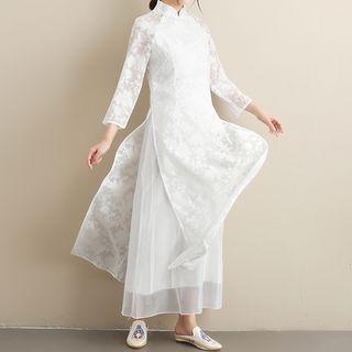 Long-sleeve Slit Midi Sheath Dress White - Xl