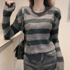 Striped Cropped Sweater Gray & Black - One Size