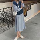 Long-sleeve Midi Collared Dress / Knit Vest / Set
