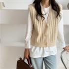 V Neck Plain Striped Sleeveless Cardigan