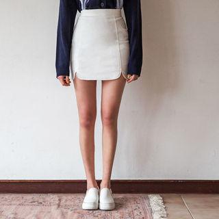 Zip-back Cutout-hem Miniskirt