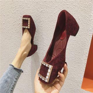 Rhinestone Buckled Square-toe Pumps
