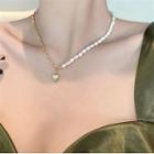 Heart Pendant Freshwater Pearl Alloy Necklace Gold - One Size
