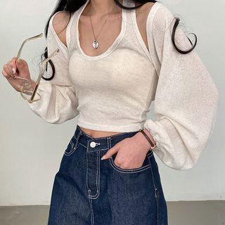 Set: Halter-neck Knit Top + Shrug