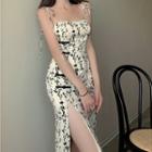 Sleeveless Floral Slit-side Sheath Dress