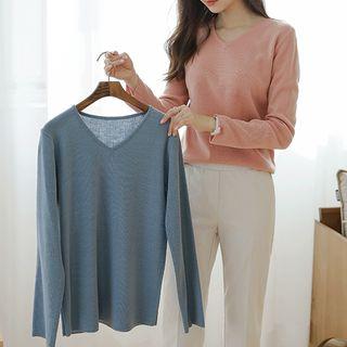 Set Of 2: Colored V-neck Knit Top