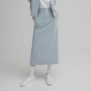 Plain Pocket-side Long Skirt