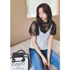 Beaded Spaghetti-strap Lace Top