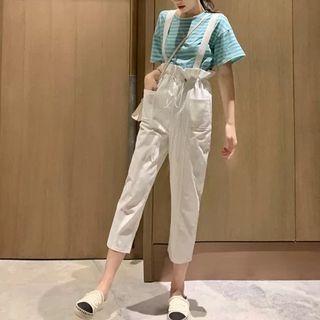 Short-sleeve Striped T-shirt / Suspender Skirt / Suspender Pants / Set
