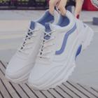 Faux Leather Color Stripe Lace-up Platform Sneakers