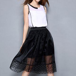 Set: Sleeveless Top + Mesh Midi Skirt