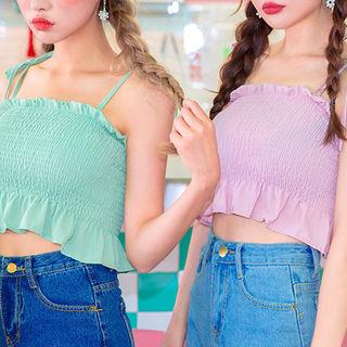 Spaghetti-strap Smocked Cropped Top