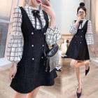 Set: Plaid Sleeveless A-line Dress + Plaid Top