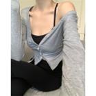 Plain Halter Camisole Top / Long-sleeve Off-shoulder Button-up Top