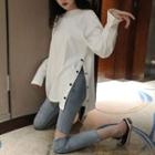 Long-sleeve Buttoned Side T-shirt