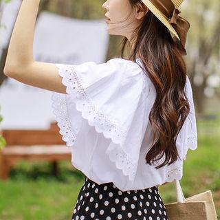 Crochet-trim Flared Cap-sleeve Top