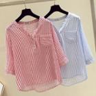 3/4-sleeve Striped Placket Top