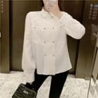 Long-sleeve Button Accent Shirt White - One Size