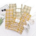 Embroidered Pocket Plaid Straight-cut Jumper Pants / Pinafore Dress