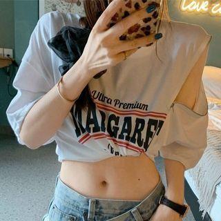 Short-sleeve Zipped Lettering T-shirt