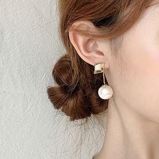 Faux Pearl Dangle Earring 1 Pair - Silver Steel - As Shown In Figure - One Size