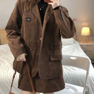 Plain Corduroy Blazer / High-waist A-line Skirt