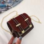 Chain Strap Buckled Sequined Satchel Bag