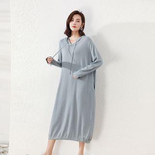 Drawstring Hooded Knit Medium Long Dress