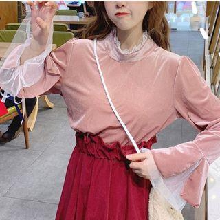 Mock Neck Tie-cuff Blouse