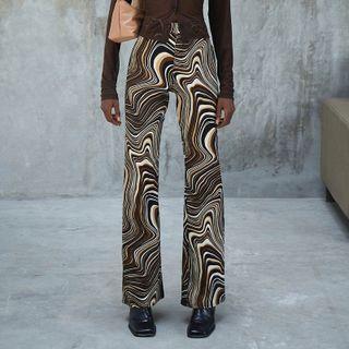 High-waist Wave Print Straight-fit Pants