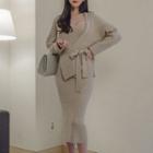 Set: Loose-fit Cardigan + Knit Dress