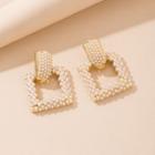925 Sterling Silver Beaded Square Drop Earrings Gold - One Size