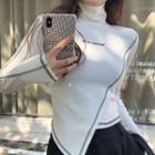 Turtleneck Shoulder-padded Lettering Cropped T-shirt