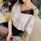 Short-sleeve Cold-shoulder Lace Trim T-shirt