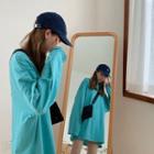 Plain Long-sleeve Loose-fit T-shirt Blue - One Size