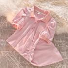 Short-sleeve Collar Embroidered Drawstring Mini T-shirt Dress Pink - One Size