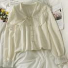 Pearl-trim Lace-panel Loose Shirt Almond - One Size