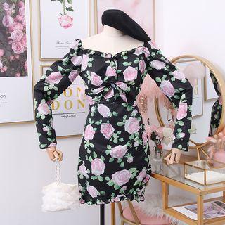 Printed Flower Long-sleeved Dress