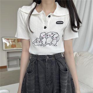 Short-sleeve Rabbit Embroidery Polo Shirt