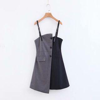 Pinstriped Panel Asymmetrical Jumper Dress