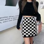 Two-tone Checker High Waist A-line Skirt