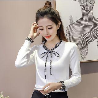 Floral Panel Bow Accent Sweater